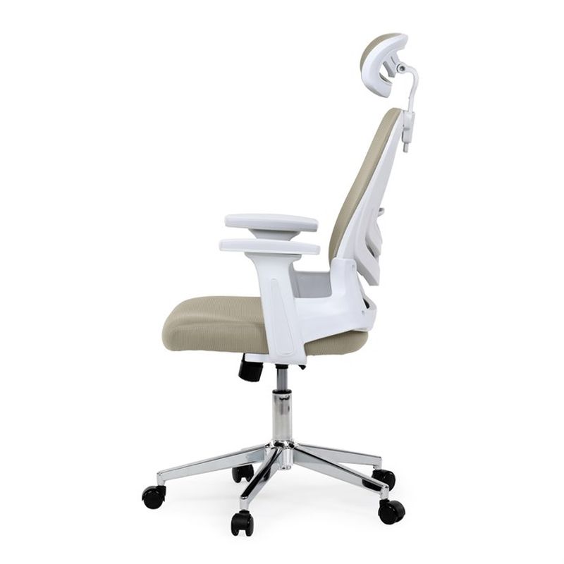 Kancelárska stolička, béžová sieťovina, biely plast