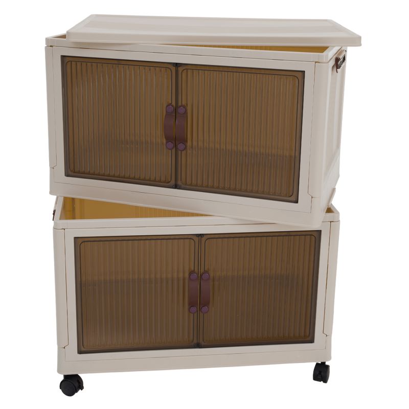 Praktická plastová skladacia skrinka, biela-hnedá TYP 1