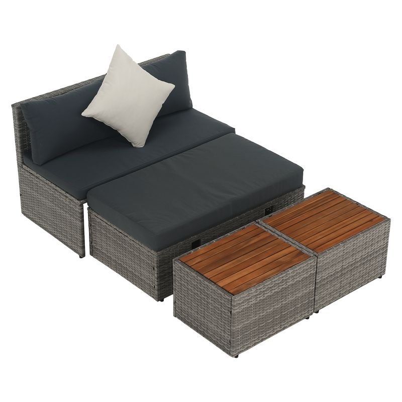 Záhradný ratanový set, 4-dielna súprava, sivá-prírodná-krémová