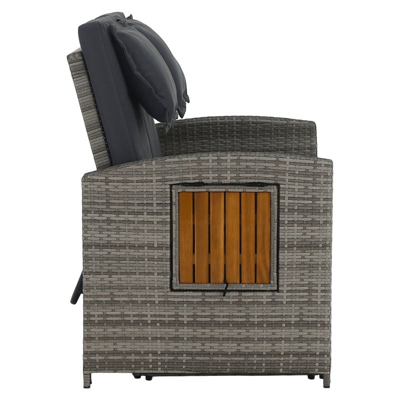 Záhradná ratanová pohovka s úložným priestorom, sivá-prírodná
