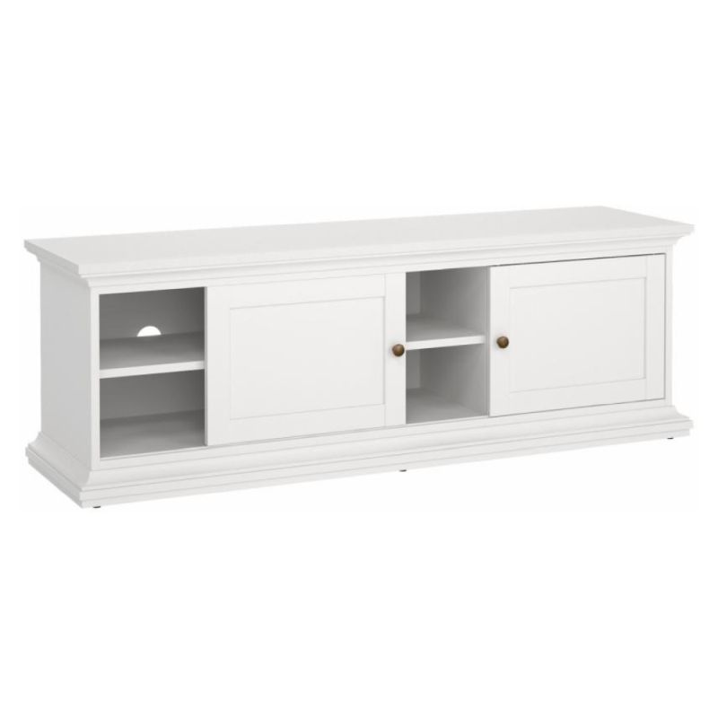 Nadčasový TV stolík biely, 2x skrinka a otvorený priestor