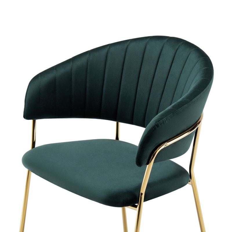 Dizajnové jedálenské kreslo, tmavozelená Velvet látka/gold chróm zlatý