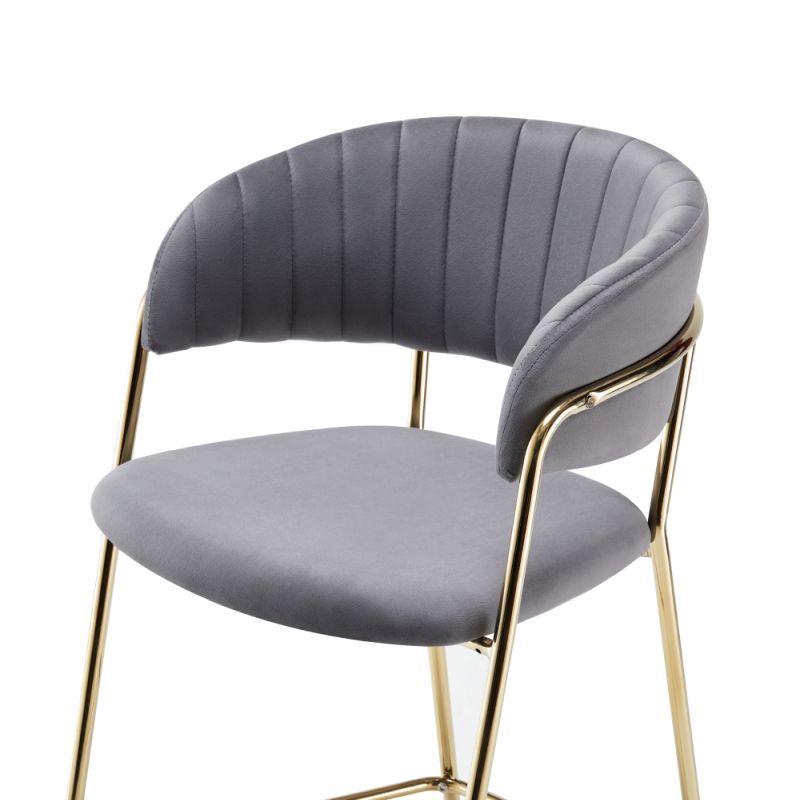 Dizajnová barová stolička, sivohnedá Velvet látka-gold chróm zlatý