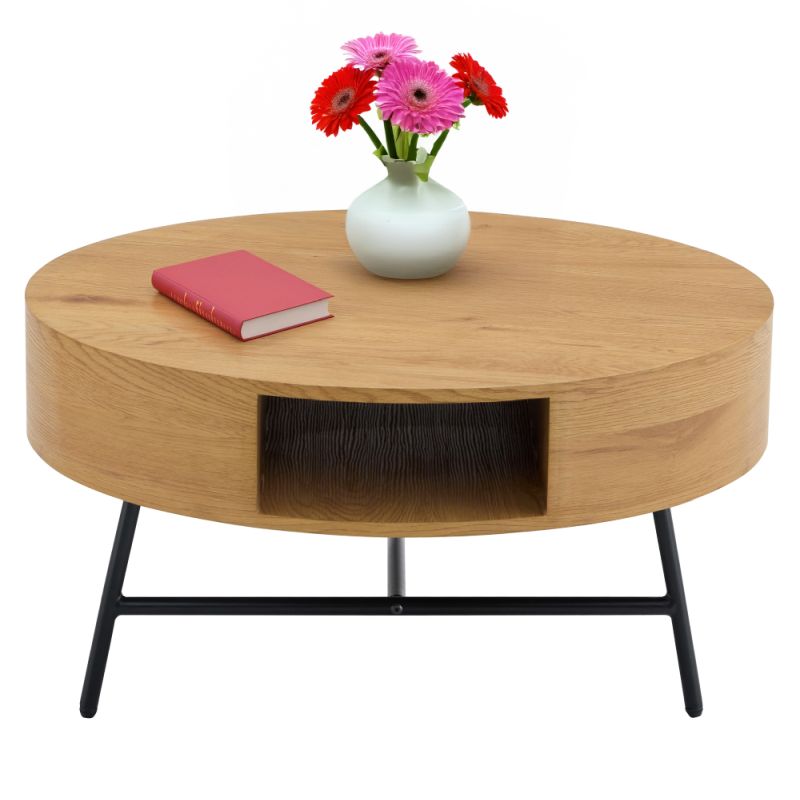 Okrúhly konferenčný stolík v industriálnom štýle, dub-čierna