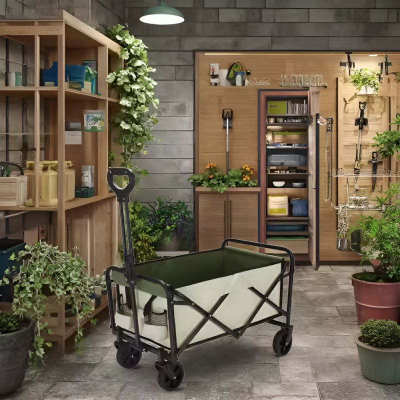 Záhradný vozík, skladací, béžový-zelený-čierny