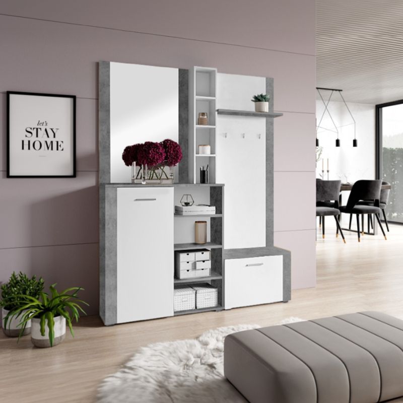 Praktická predsieňová zostava z DTD v prevedení biela-betón