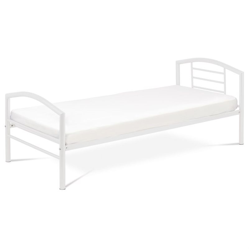 Posteľ jednolôžková 90x200 cm, kovová v bielom lesku