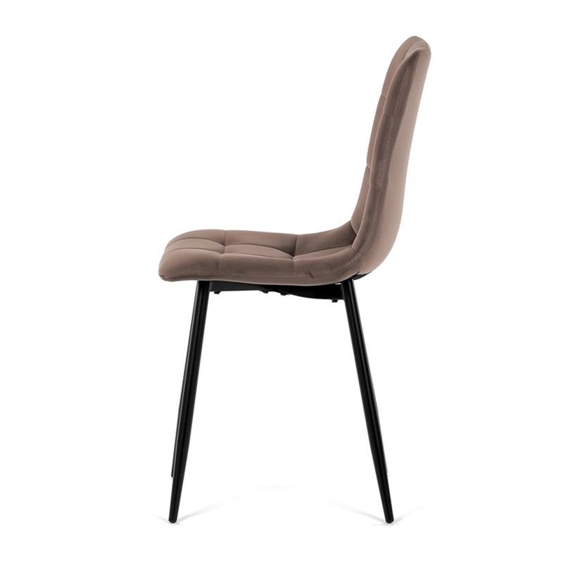 Jedálenská minimalistická stolička v industriálnom štýle, hnedá zamatová látka