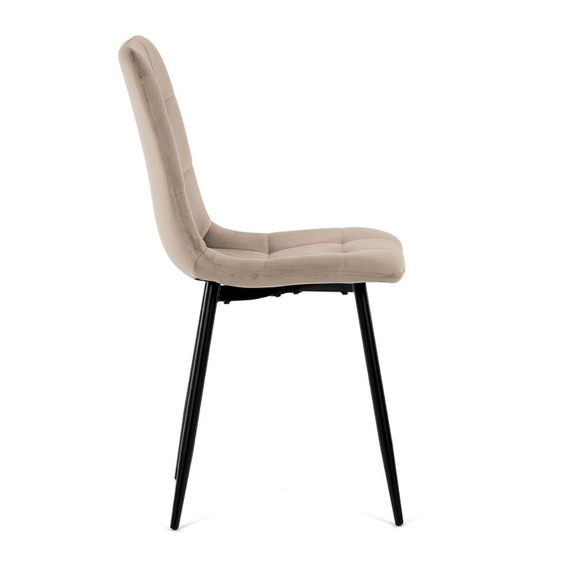 Jedálenská minimalistická stolička v industriálnom štýle, krémová zamatová látka