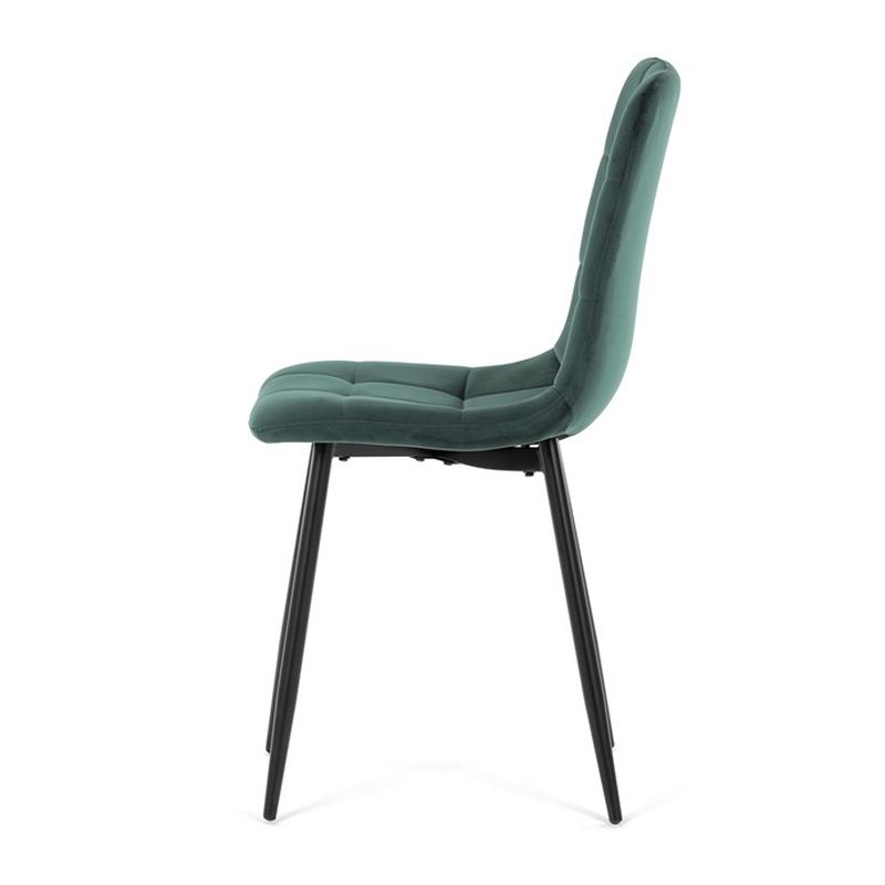 Jedálenská minimalistická stolička v industriálnom štýle, zelená zamatová látka