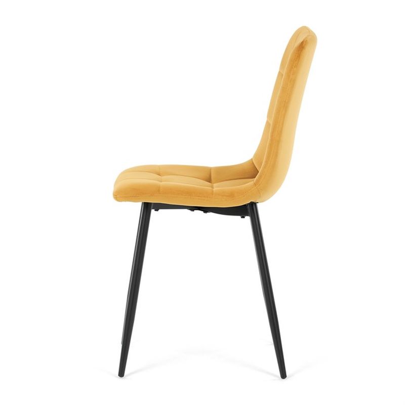 Jedálenská minimalistická stolička v industriálnom štýle, žltá zamatová látka