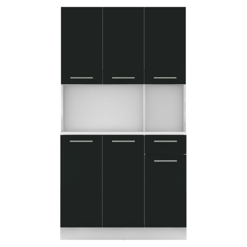 Šesťdverový kredenec, biela-čierna