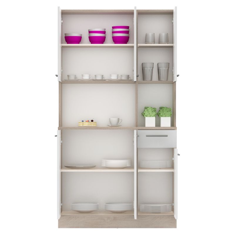 Šesťdverový kredenec, dub sonoma-biela