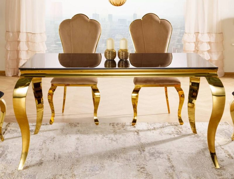 Jedálenský stôl z kovu a tvrdeného skla 150, zlatá-čierne sklo