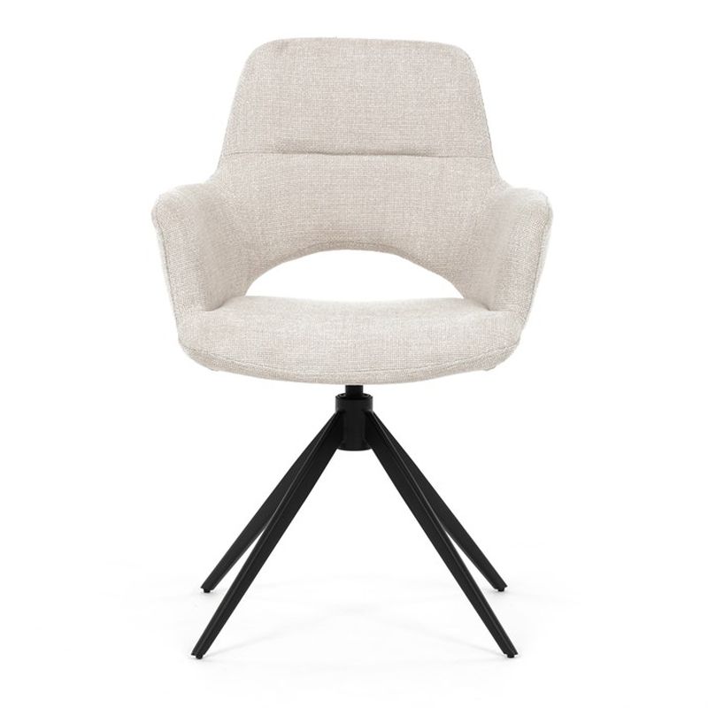 Elegantná jedálenská stolička v krémovej farbe, čierny kov