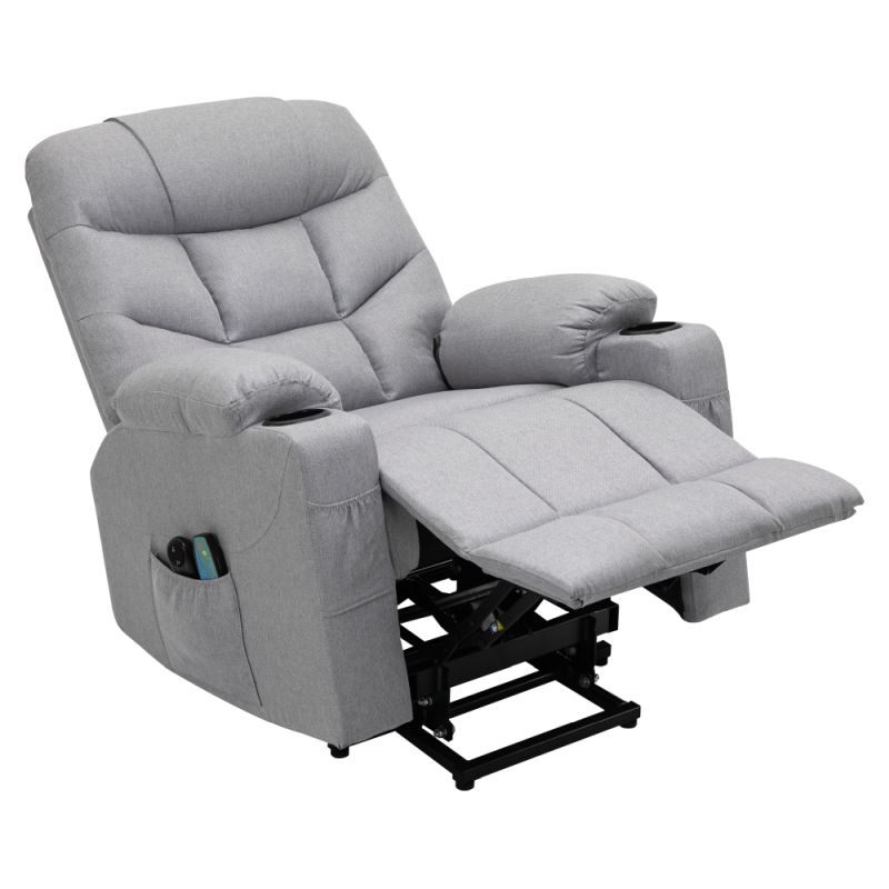 Masážne elektrické relaxačné polohovacie kreslo s podnožou svetlosivé