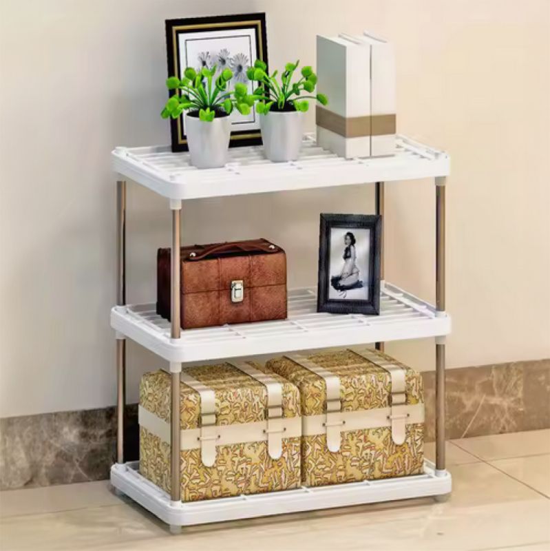 Štýlový regál vo farebnej kombinácii biela a sivá