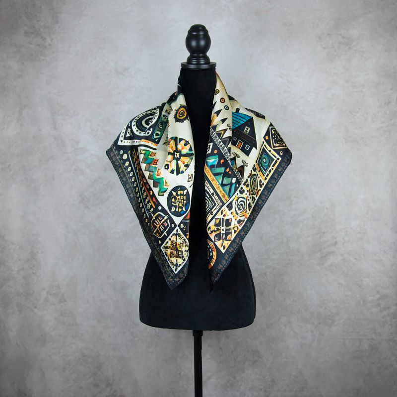 Módna hodvábna šatka ČIČMANY - ČIERNO-FAREBNÉ, 90 x 90cm