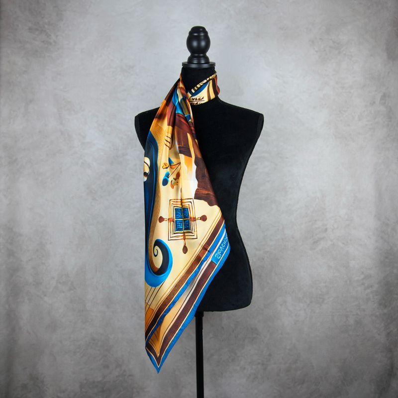 Módna hodvábna šatka KAMZÍK - MODRÝ, 90 x 90cm