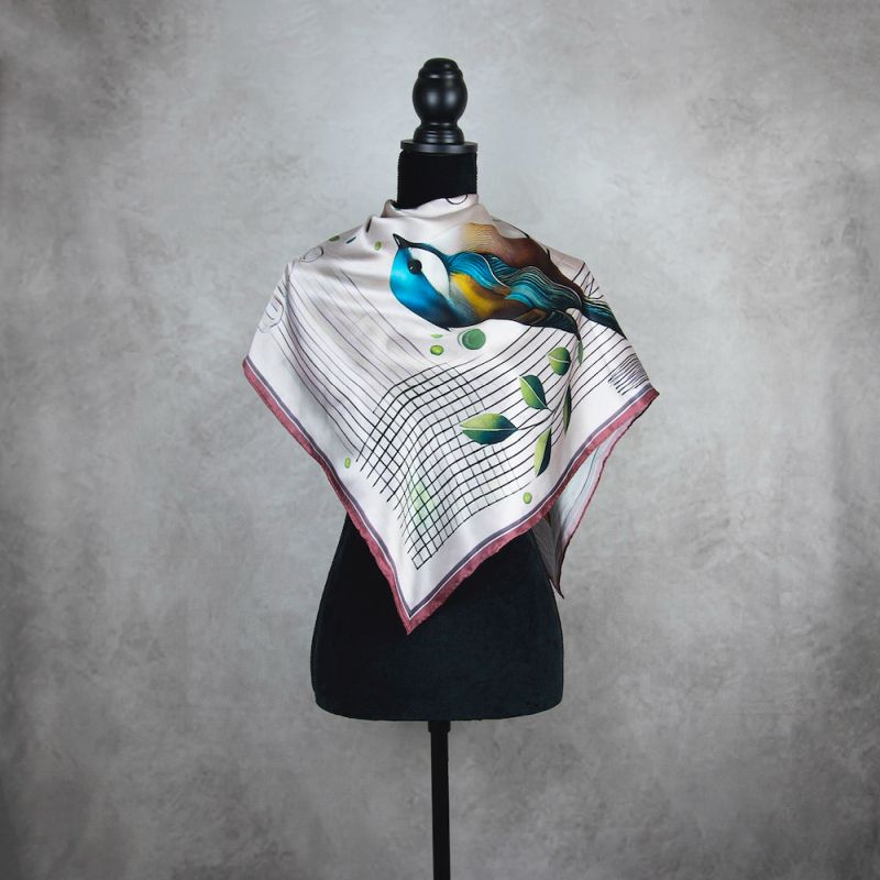 Módna hodvábna šatka SÝKORKA - PURPUROVÁ, 90 x 90cm