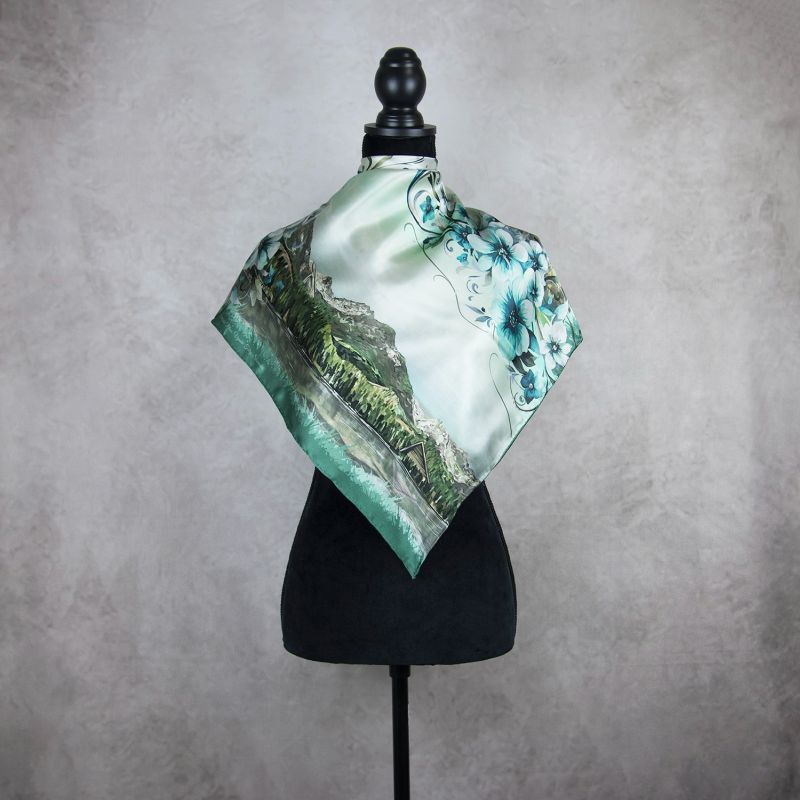 Módna hodvábna šatka VYSOKÉ TATRY - MÄTOVÉ, 90 x 90cm