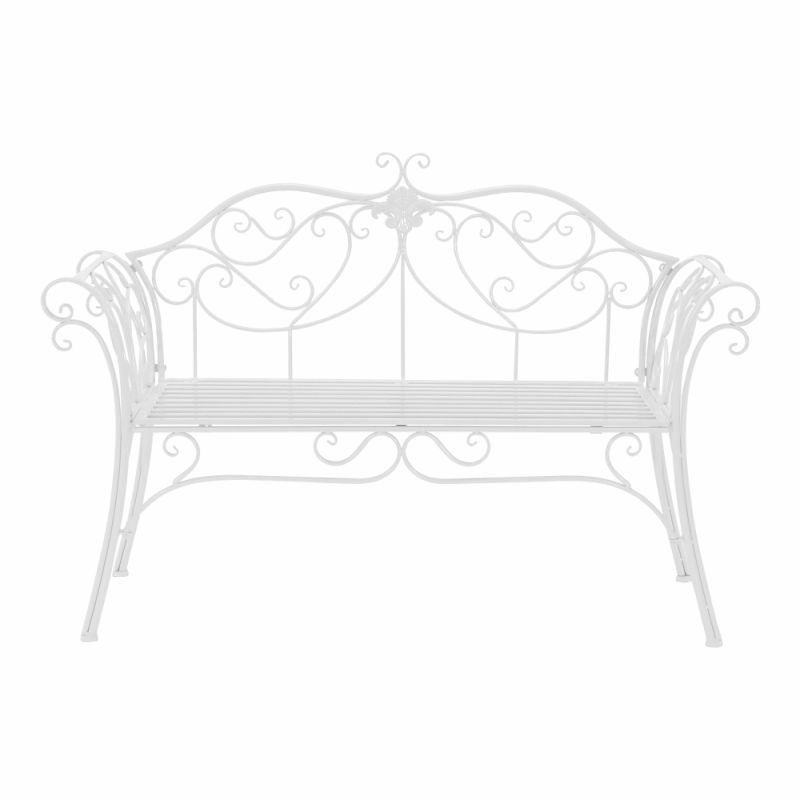Záhradná kovová biela lavička