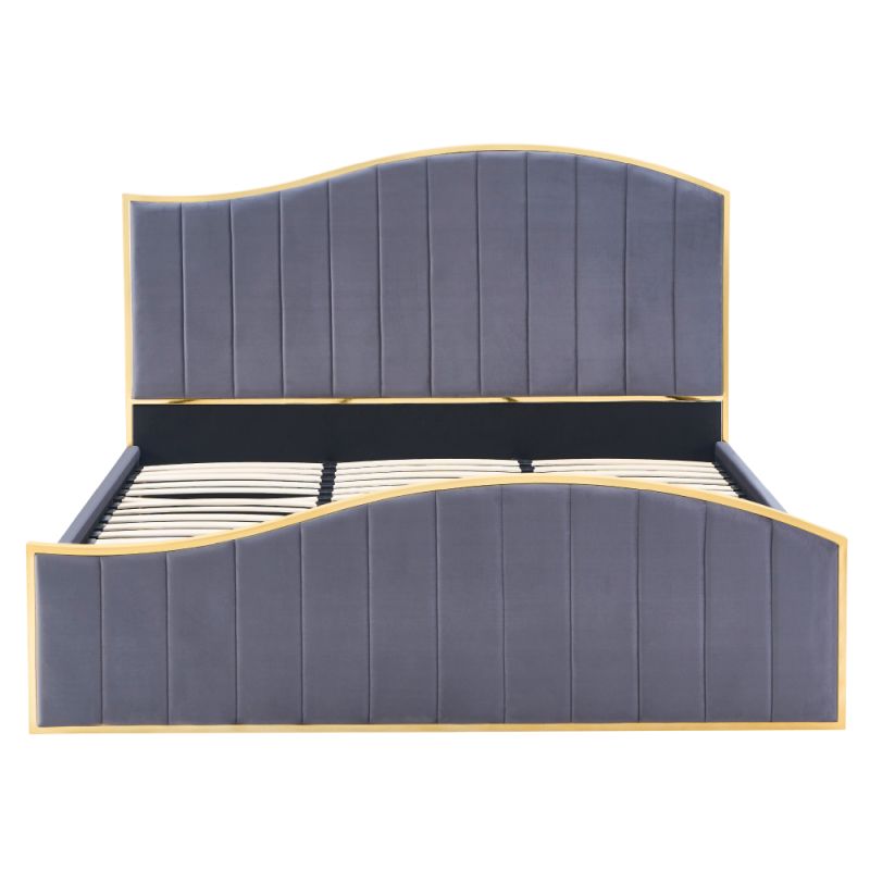 Posteľ s roštom, 180x200, tmavosivá Velvet látka-gold chróm zlatá