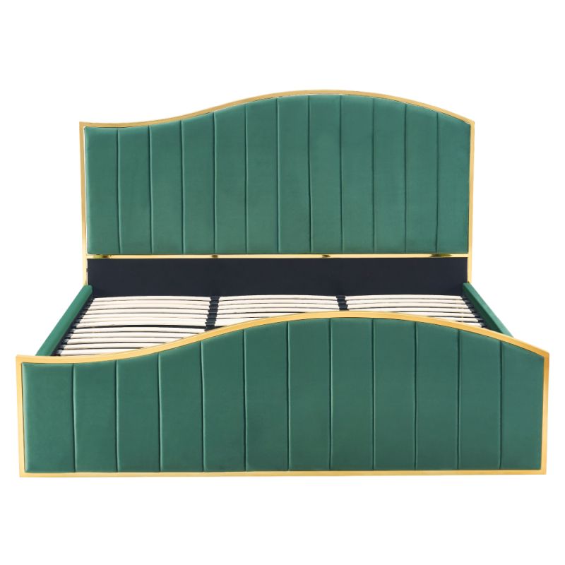 Posteľ s roštom, 180x200, zelená Velvet látka-gold chróm zlatá