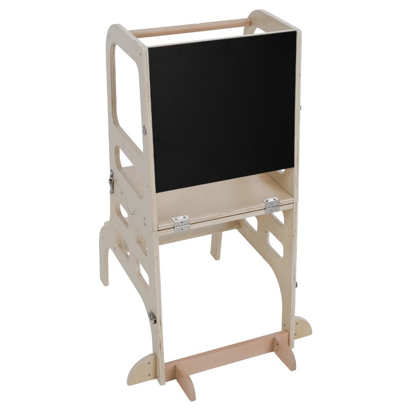 Montessori učiaca veža 3v1 s tabuľou, prírodná