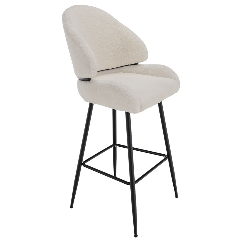 Barová stolička biela Bouclé látka -čierna