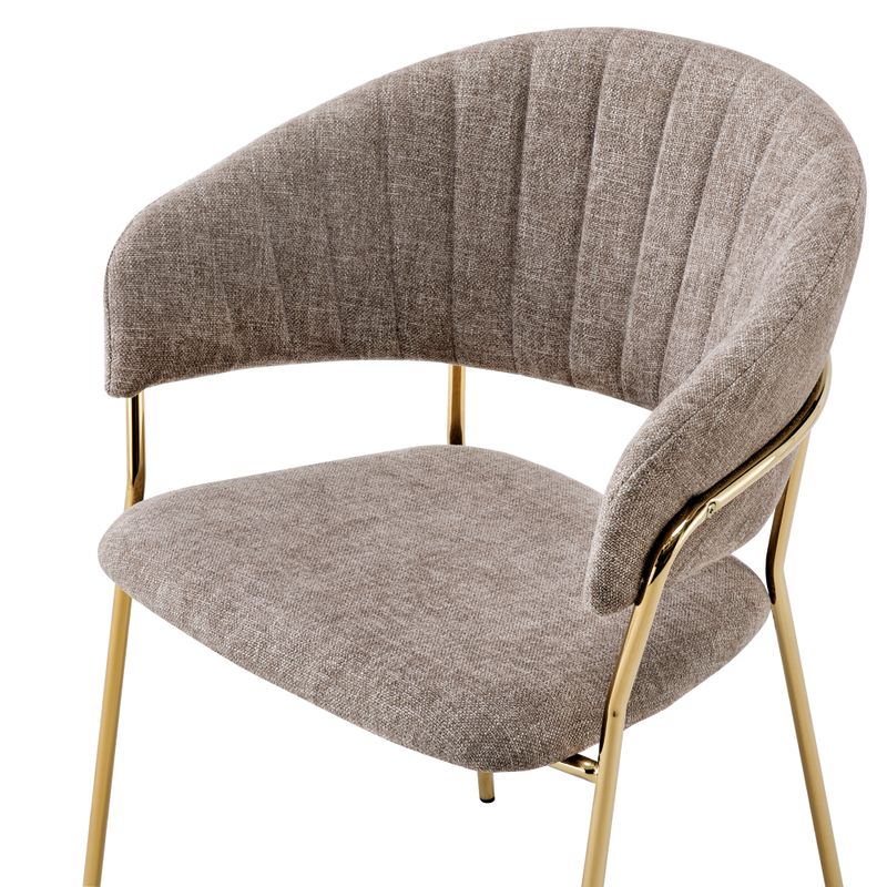 Dizajnové jedálenské kreslo, hnedá látka-gold chróm zlatý