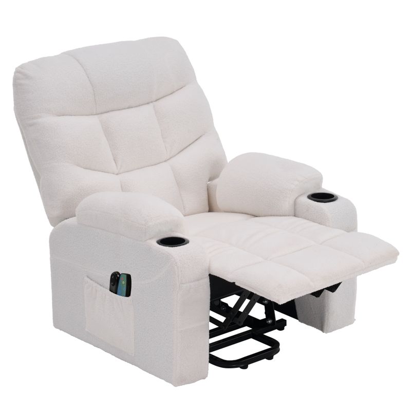 Masážne elektrické relaxačné polohovacie kreslo s podnožou biele