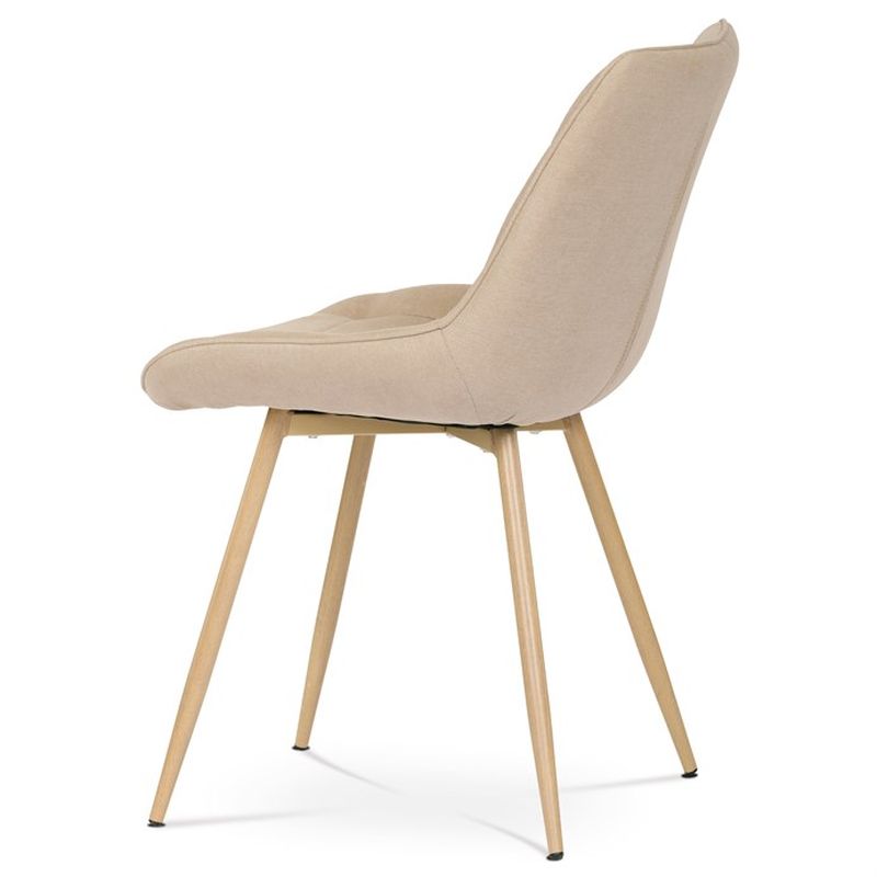 Jedálenská stolička, poťah krémová látka, kovové nohy, 3D dekor dub