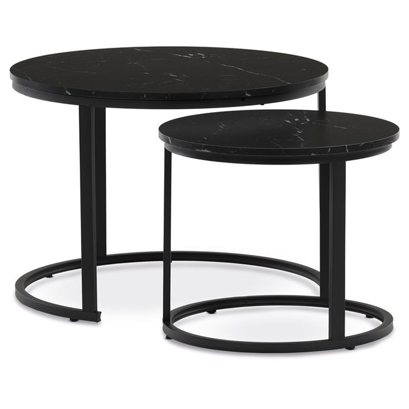 Stôl konferenčný okrúhly, set 2 ks, MDF doska, dekor čierny mramor