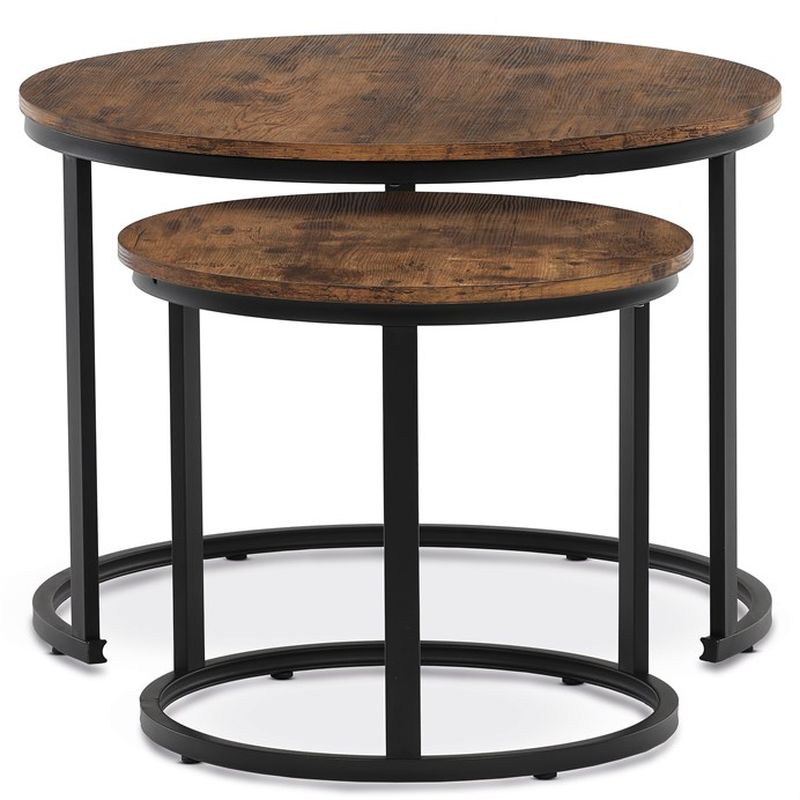 Stôl konferenčný okrúhly, set 2 ks, MDF doska, dekor staré drevo