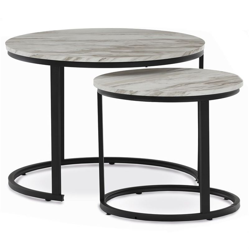 Stôl konferenčný okrúhly, set 2 ks, MDF doska, dekor biely mramor