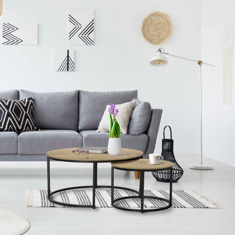 Minimalistický set 2 konferenčných stolíkov, dub-čierna