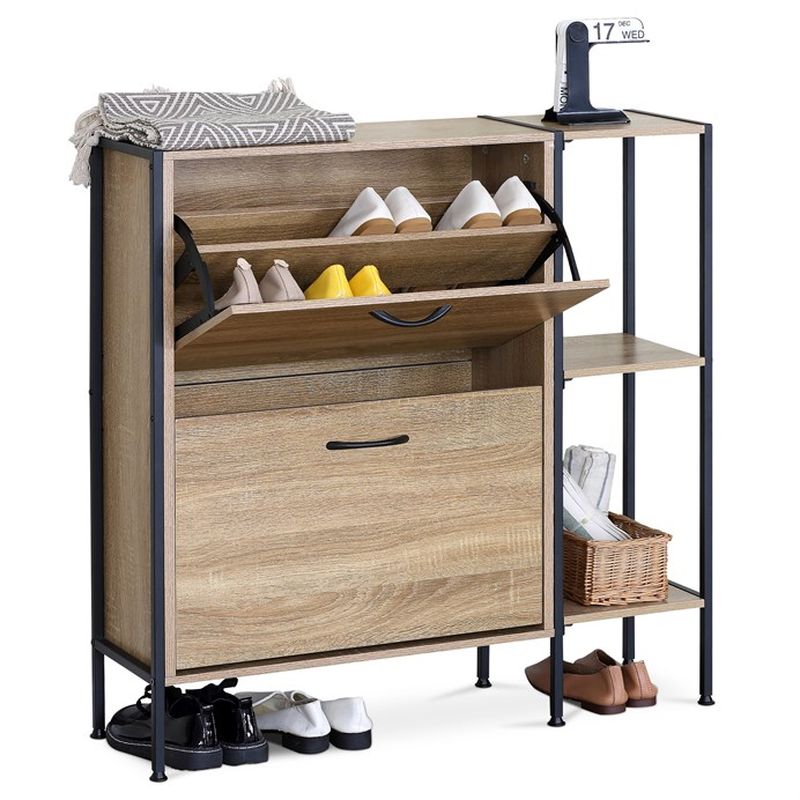 Botník s dvoma priehradkami a bočnými policami, dub