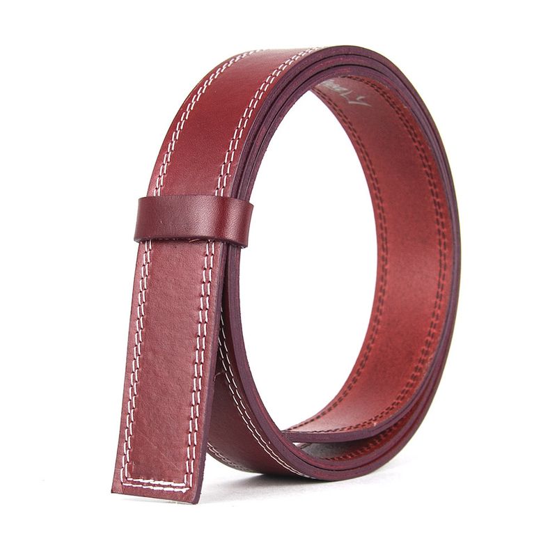 Kožený remeň pre opasky s brzdovou prackou, bordový s bielym prešívaním, šírka 3,5 cm