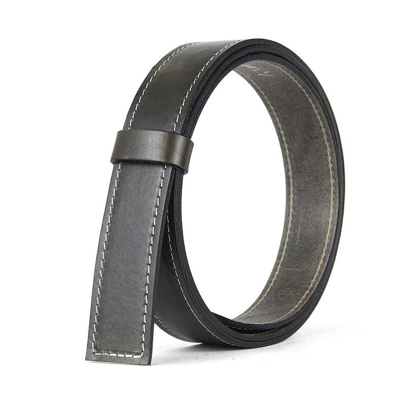 Kožený remeň pre opasky s brzdovou prackou, olivový s bielym prešívaním, šírka 3,5 cm