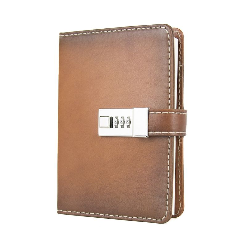 Kožený zápisník MIDDLE so zámkom, svetlo hnedý, ručne tieňovaný