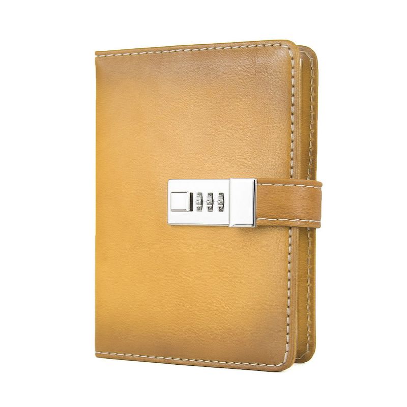 Kožený zápisník MIDDLE so zámkom, svetlo žltý, ručne tieňovaný