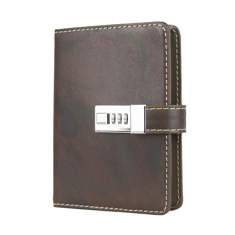 Kožený zápisník MIDDLE so zámkom, tmavo hnedý, ručne tieňovaný