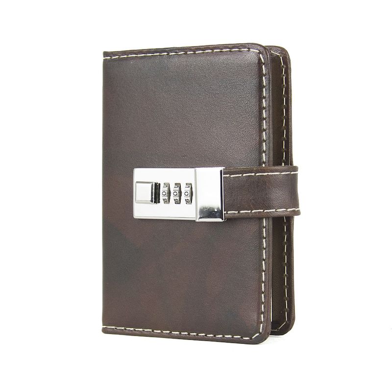 Kožený zápisník MINI so zámkom, tmavo hnedý, ručne tieňovaný