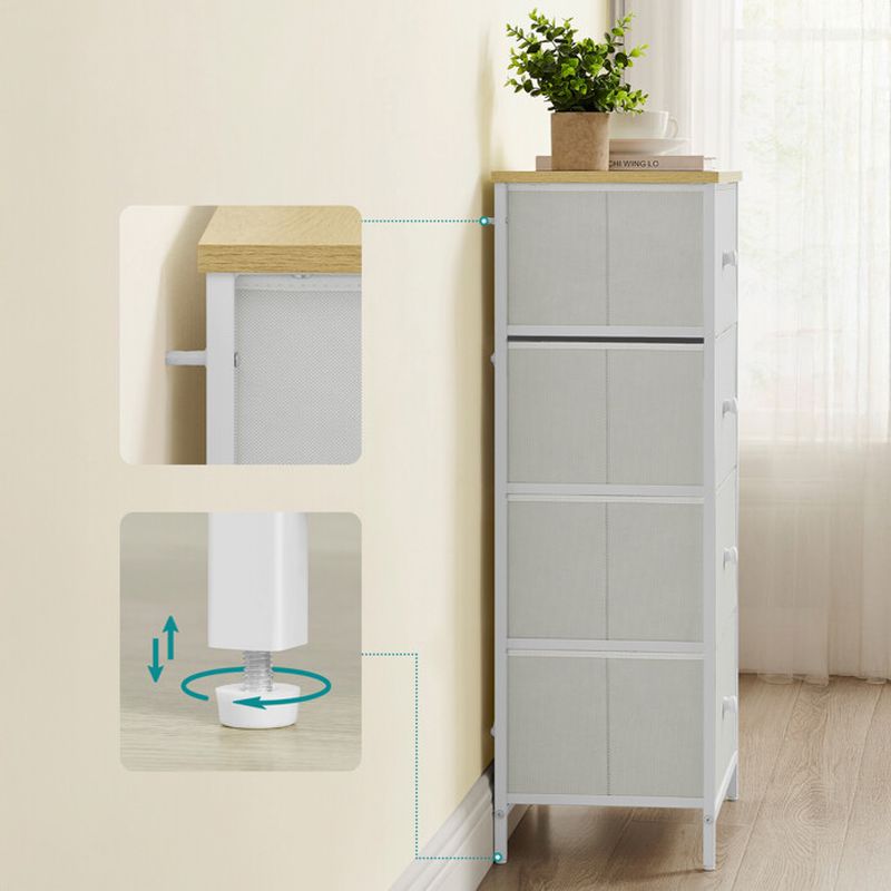 Komoda s 5 látkovými zásuvkami, biela-buk