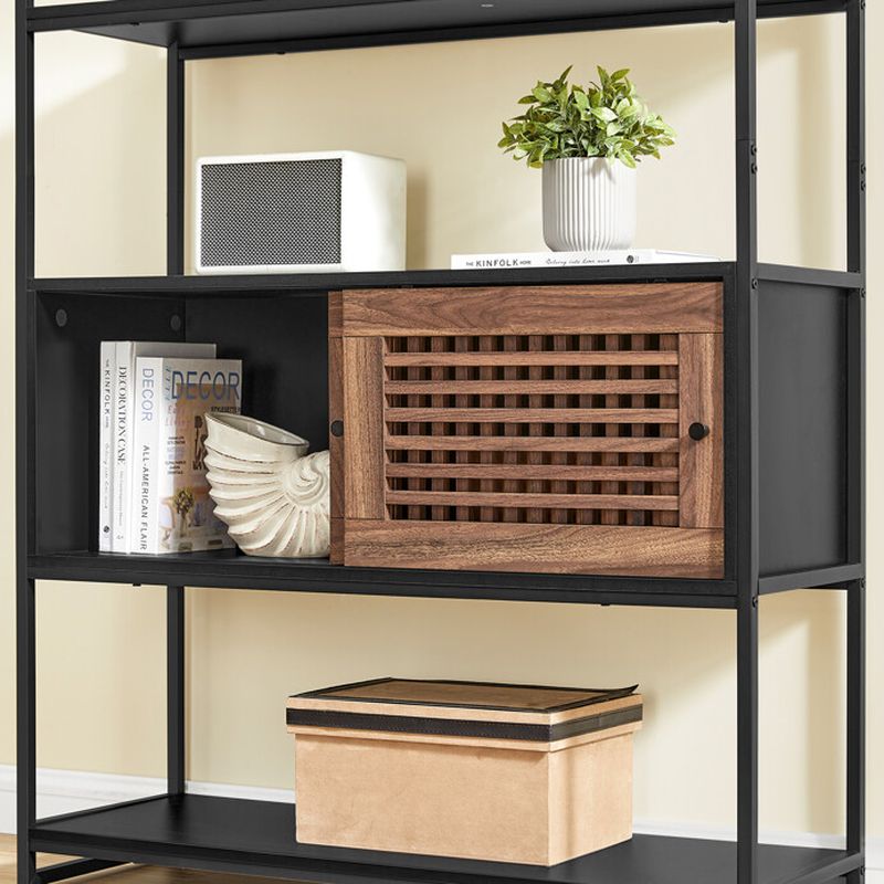 Regál s policami a skrinkou, čierny rám-Old wood
