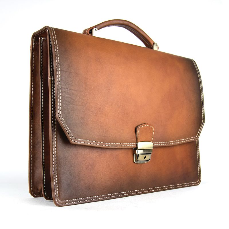 Luxusná kožená aktovka z pravej kože ručne tamponovaná v Cigaro farbe