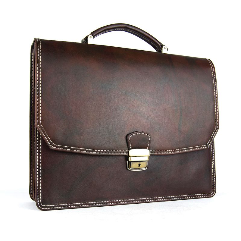 Luxusná kožená aktovka z pravej kože ručne tamponovaná v tmavo hnedej farbe