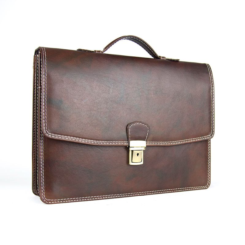 Luxusná elegantná kožená aktovka z pravej kože, ručne tamponovaná, tmavo hnedá farba 8170