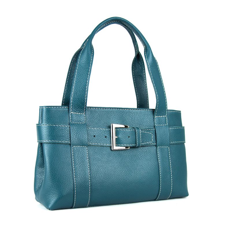 Dámska kožená kabelka v petrolejovej farbe